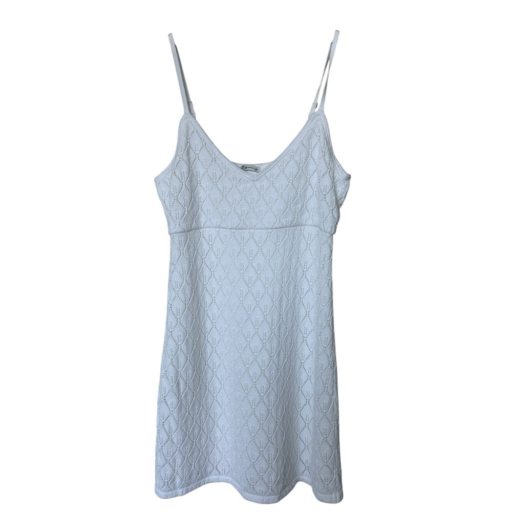 Hollister Women's Lace Crochet Knit Mini Dress White L Summer Sleeveless Casual